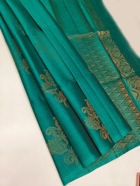 VastraLakshmi Traditional Firozi Soft Silk Saree With Exemplary Blouse Piece