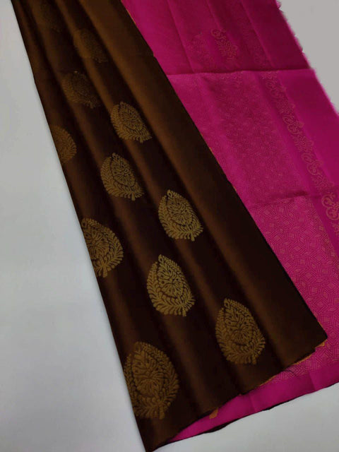 VastraLakshmi Snappy Brown Soft Silk Saree With Ornate Blouse Piece