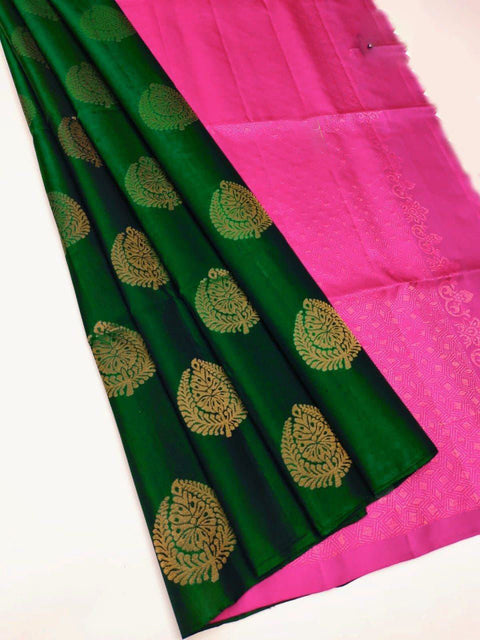 VastraLakshmi Brood Green Soft Silk Saree With Exemplary Blouse Piece