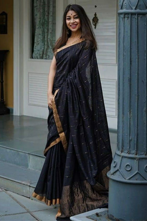 VastraLakshmi Appealing Black Cotton Silk Saree With Felicitous Blouse Piece