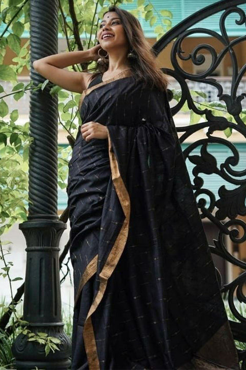 VastraLakshmi Appealing Black Cotton Silk Saree With Felicitous Blouse Piece