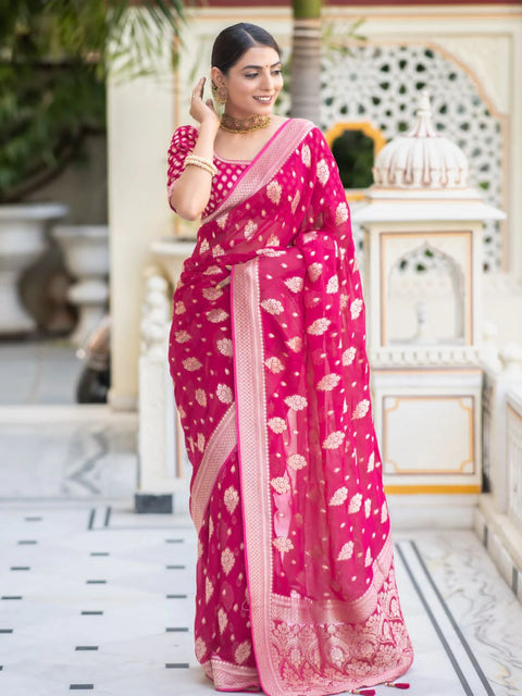 VastraLakshmi Admirable Dark Pink Soft Banarasi Silk Saree With Desuetude Blouse Piece