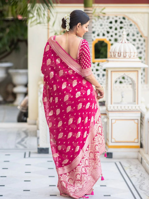 VastraLakshmi Admirable Dark Pink Soft Banarasi Silk Saree With Desuetude Blouse Piece