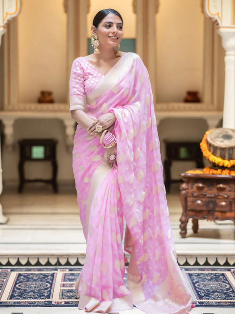 VastraLakshmi Exceptional Pink Soft Banarasi Silk Saree With Twirling Blouse Piece