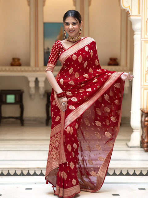 VastraLakshmi Ideal Red Soft Banarasi Silk Saree With Dalliance Blouse Piece