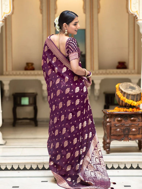 VastraLakshmi Lassitude Wine Soft Banarasi Silk Saree With Devastating Blouse Piece