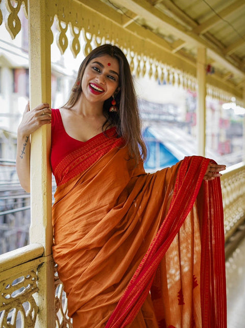 VastraLakshmi Stunning Yellow Cotton Silk Saree With Glowing Blouse Piece