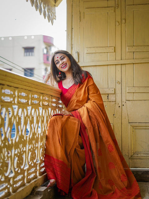 VastraLakshmi Stunning Yellow Cotton Silk Saree With Glowing Blouse Piece