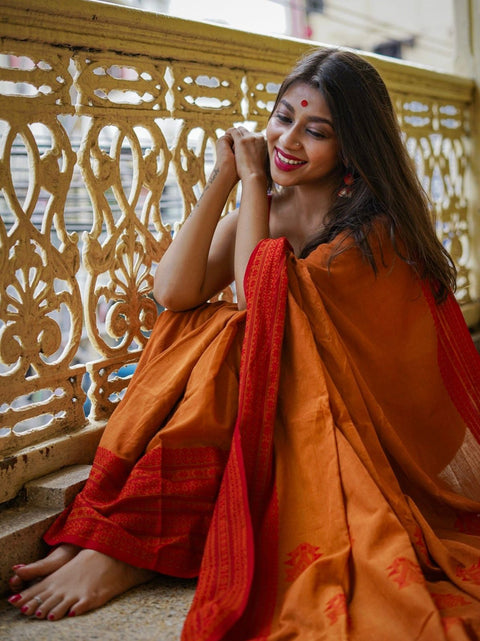 VastraLakshmi Stunning Yellow Cotton Silk Saree With Glowing Blouse Piece