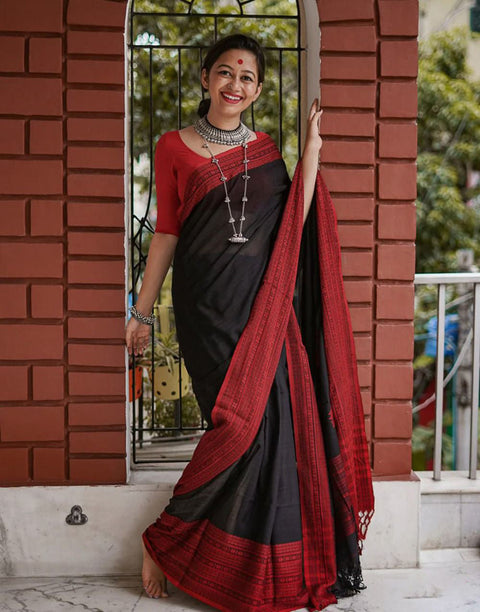 VastraLakshmi Marvellous Black Cotton Silk Saree With Demanding Blouse Piece