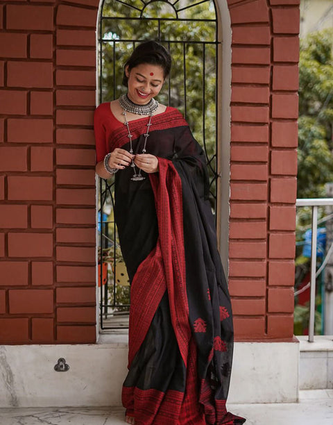 VastraLakshmi Marvellous Black Cotton Silk Saree With Demanding Blouse Piece