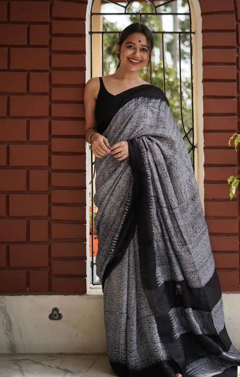 VastraLakshmi Attractive Grey Cotton Silk Saree With Intricate Blouse Piece