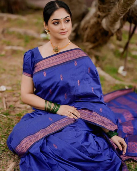 VastraLakshmi Adorable Royal Blue Soft Silk Saree With Charming Blouse Piece