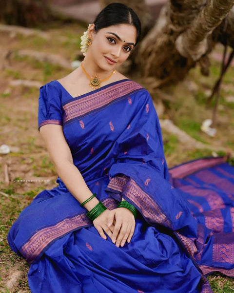 VastraLakshmi Adorable Royal Blue Soft Silk Saree With Charming Blouse Piece