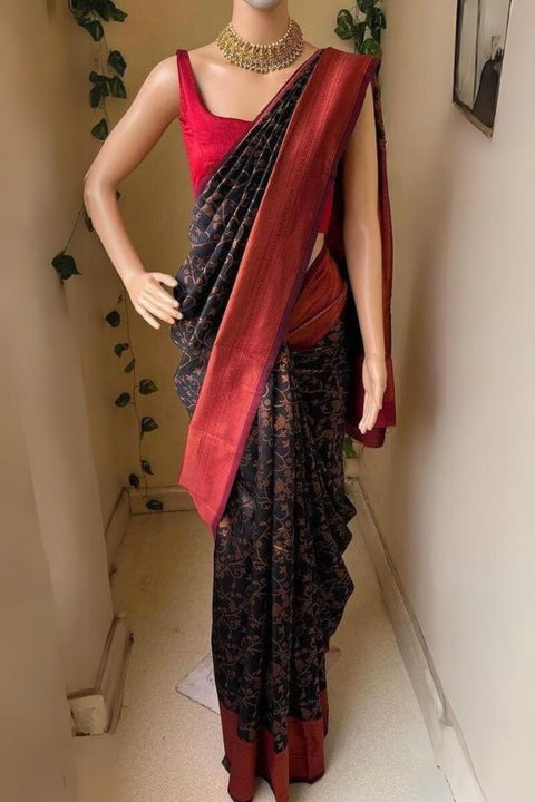 VastraLakshmi Stunning Black Soft Silk Saree With Mesmerising Blouse Piece