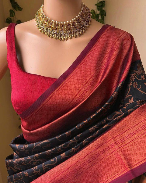 VastraLakshmi Stunning Black Soft Silk Saree With Mesmerising Blouse Piece