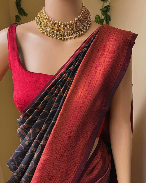 VastraLakshmi Stunning Black Soft Silk Saree With Mesmerising Blouse Piece