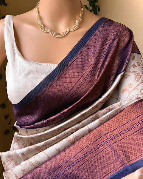 VastraLakshmi Breathtaking Grey Soft Silk Saree With Adoring Blouse Piece