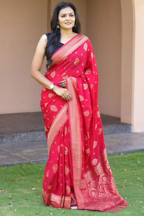 VastraLakshmi Beautiful Dark Pink Soft Banarasi Silk Saree With Breathtaking Blouse Piece