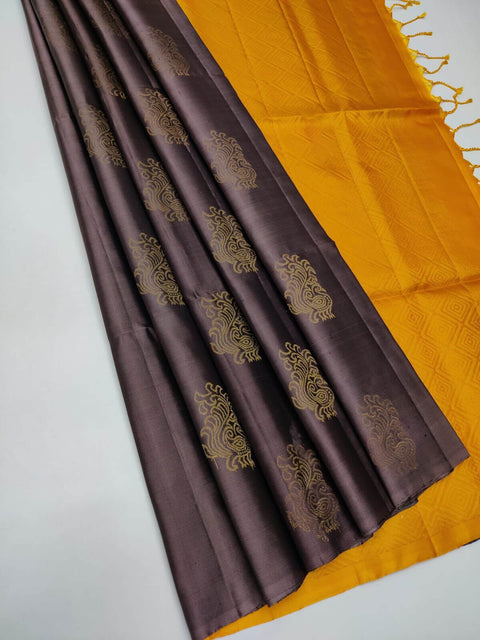 VastraLakshmi Flattering Brown Soft Silk Saree With Blooming Blouse Piece