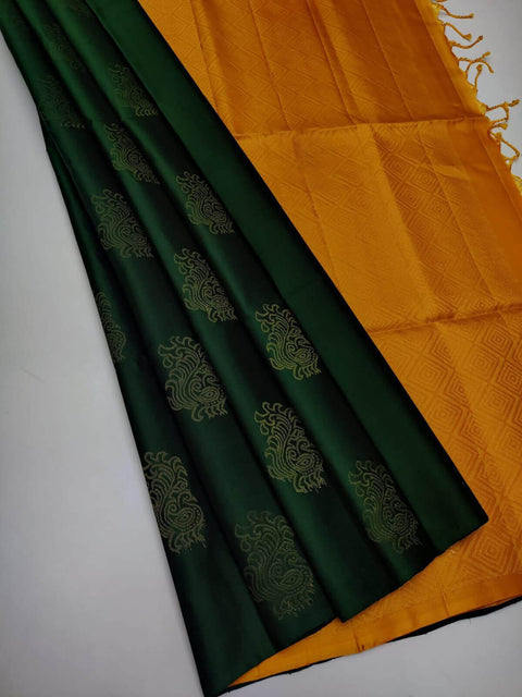 VastraLakshmi Fairytale Dark Green Soft Silk Saree With Gossamer Blouse Piece