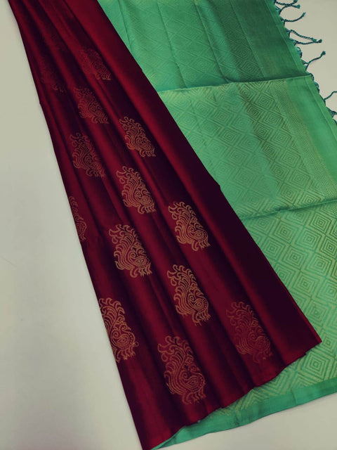 VastraLakshmi Chatoyant Wine Soft Silk Saree With Desuetude Blouse Piece