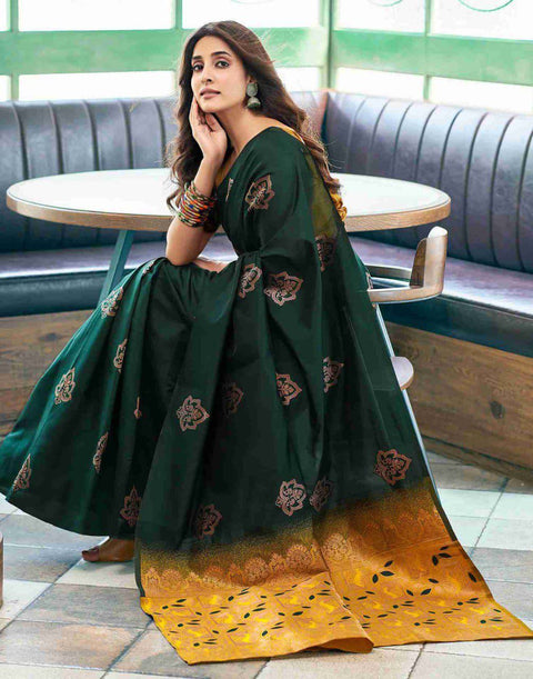 VastraLakshmi Deserving Dark Green Soft Silk Saree With Wonderful Blouse Piece