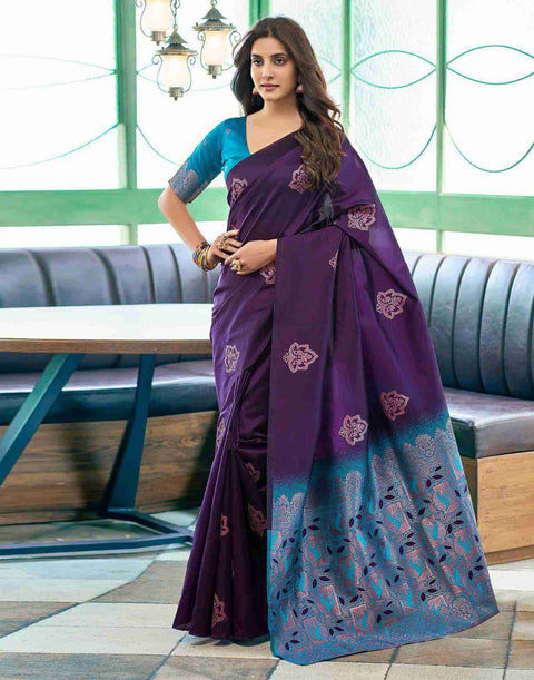 VastraLakshmi Opulent Purple Soft Silk Saree With Glorious Blouse Piece