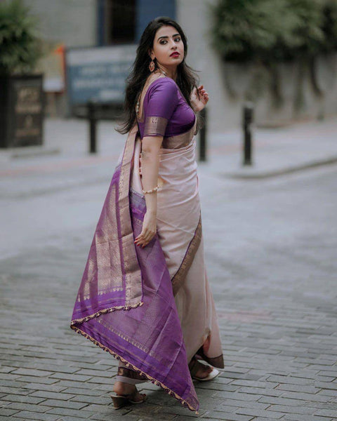 VastraLakshmi Flaunt Peach Soft Silk Saree With Intricate Blouse Piece