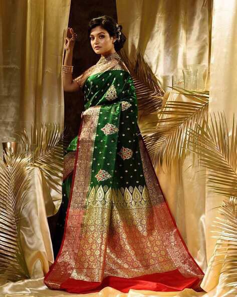 VastraLakshmi Skinny Dark Green Soft Silk Saree With Deserving Blouse Piece