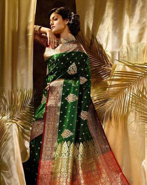 VastraLakshmi Skinny Dark Green Soft Silk Saree With Deserving Blouse Piece