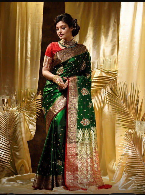 VastraLakshmi Skinny Dark Green Soft Silk Saree With Deserving Blouse Piece