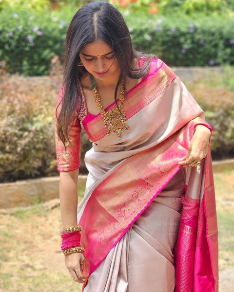 VastraLakshmi Gratifying Beige Soft Banarasi Silk Saree With Alluring Blouse Piece