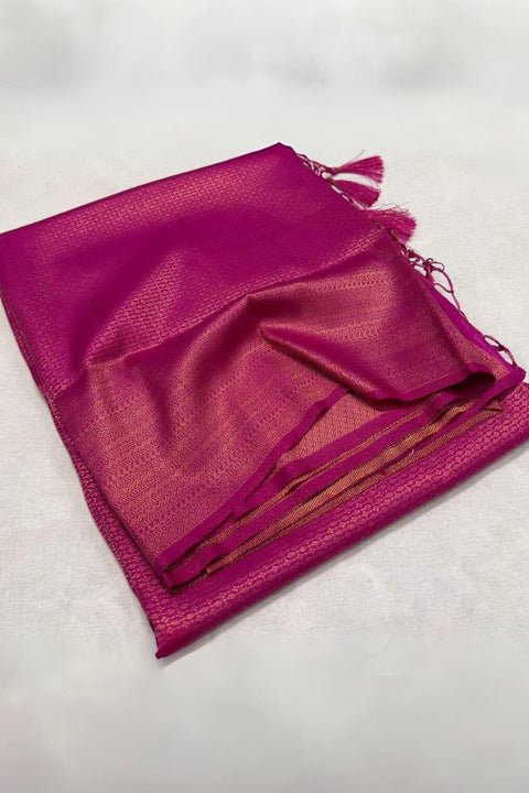 VastraLakshmi Girlish Dark Pink Kanjivaram Silk Saree With Intricate Blouse Piece