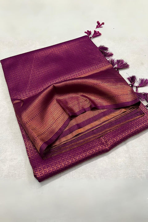 VastraLakshmi Fragrant Purple Kanjivaram Silk Saree With Splendorous Blouse Piece