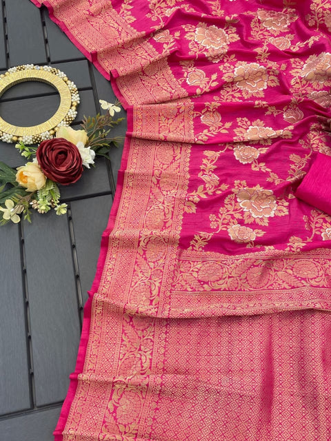 VastraLakshmi Mesmerising Dark Pink Soft Banarasi Silk Saree With Invaluable Blouse Piece