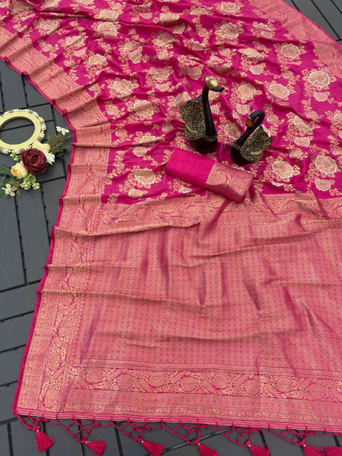 VastraLakshmi Mesmerising Dark Pink Soft Banarasi Silk Saree With Invaluable Blouse Piece