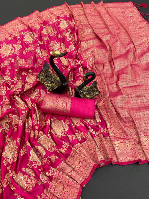 VastraLakshmi Mesmerising Dark Pink Soft Banarasi Silk Saree With Invaluable Blouse Piece