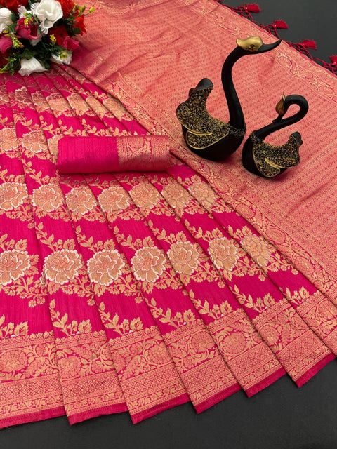 VastraLakshmi Mesmerising Dark Pink Soft Banarasi Silk Saree With Invaluable Blouse Piece