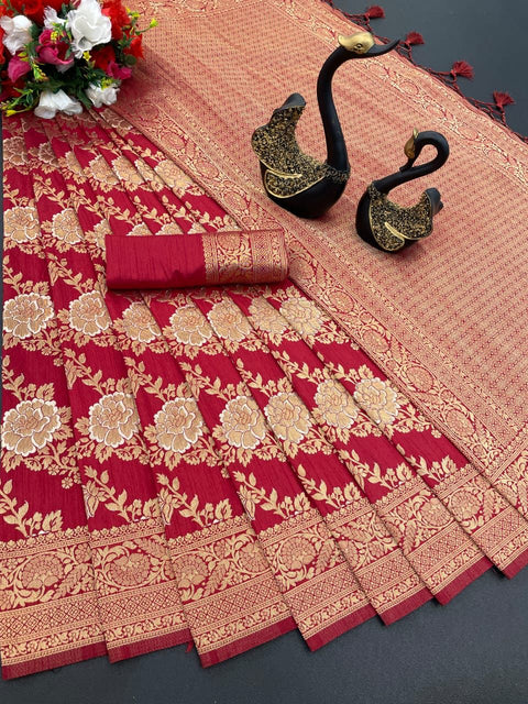 VastraLakshmi Ravishing Maroon Soft Banarasi Silk Saree With Jazzy Blouse Piece