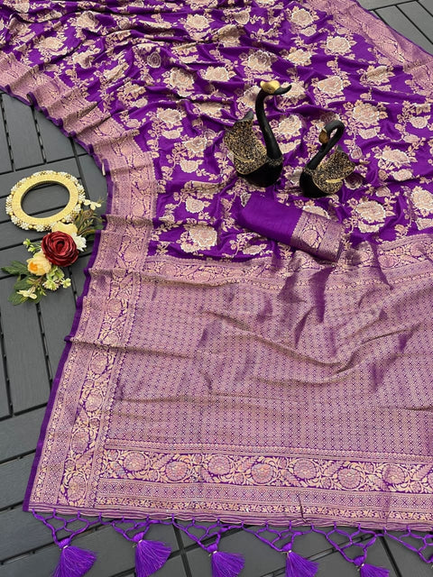 VastraLakshmi Captivating Purple Soft Banarasi Silk Saree With Ravishing Blouse Piece