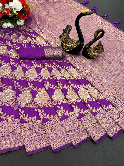 VastraLakshmi Captivating Purple Soft Banarasi Silk Saree With Ravishing Blouse Piece