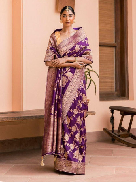 VastraLakshmi Captivating Purple Soft Banarasi Silk Saree With Ravishing Blouse Piece