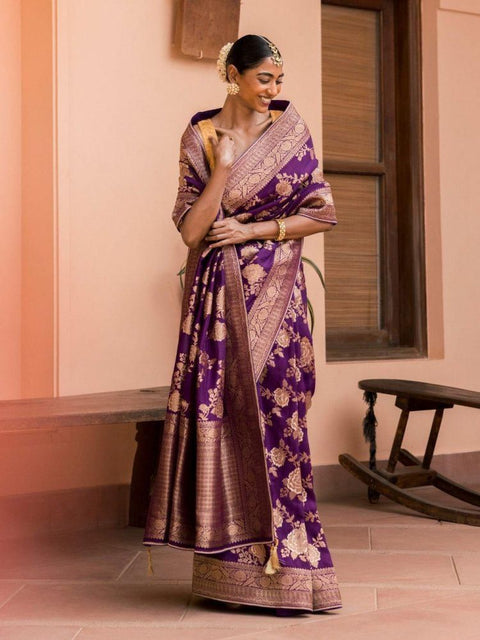 VastraLakshmi Captivating Purple Soft Banarasi Silk Saree With Ravishing Blouse Piece