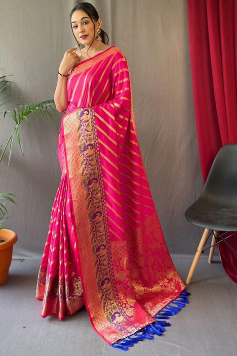 VastraLakshmi Desultory Dark Pink Paithani Silk Saree With Murmurous Blouse Piece