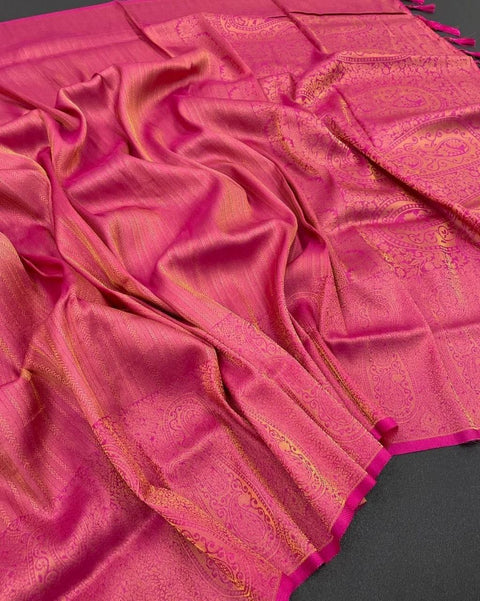 VastraLakshmi Evanescent Dark Pink Kanjivaram Silk Saree With Moiety Blouse Piece