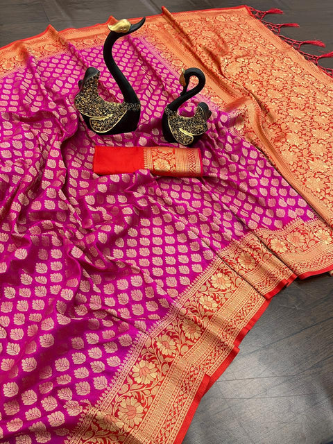 VastraLakshmi Opulent Dark Pink Soft Banarasi Silk Saree With Exceptional Blouse Piece