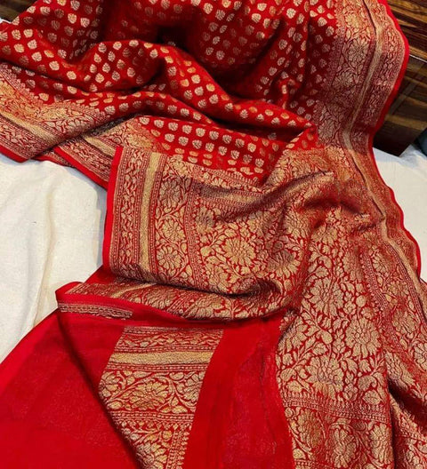 VastraLakshmi Stunner Red Soft Banarasi Silk Saree With Ideal Blouse Piece