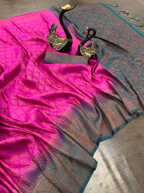 VastraLakshmi Glowing Dark Pink Soft Banarasi Silk Saree With Capricious Blouse Piece