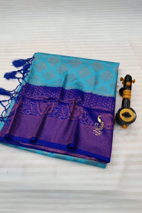 VastraLakshmi Lovely Firozi Soft Banarasi Silk Saree With Lovely Blouse Piece